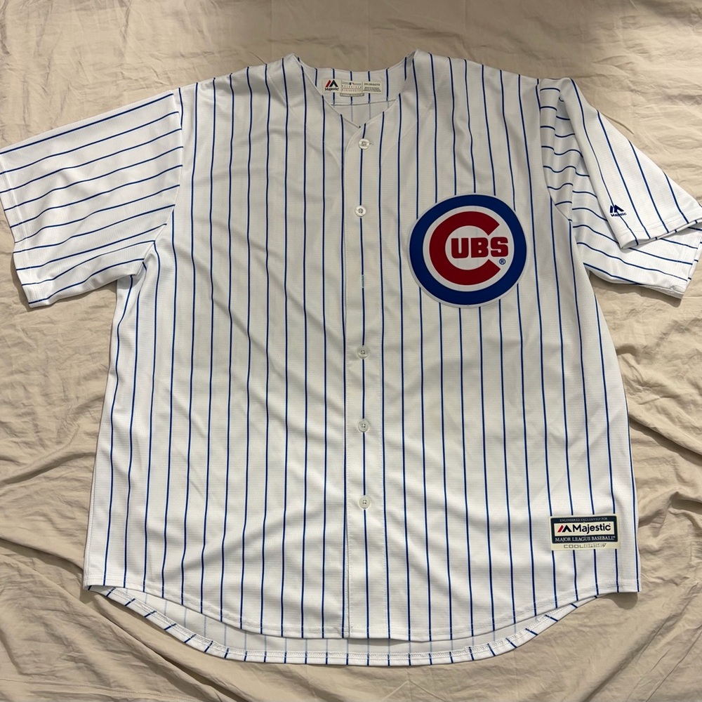 Majestic White and Blue Striped Jersey